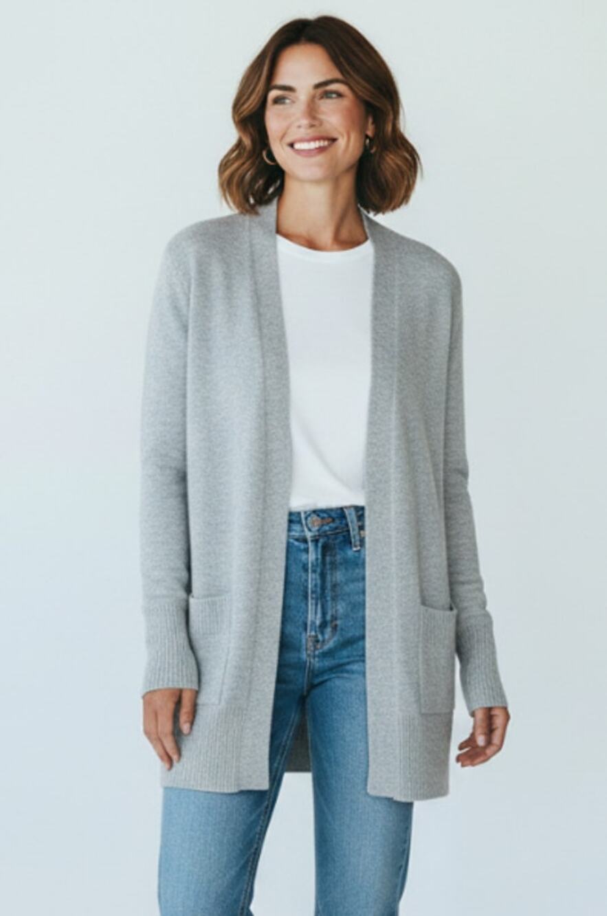 Love Ellie Womens Open Front Fine Knit Cardigan Sweater Heathered Gray Sz Large